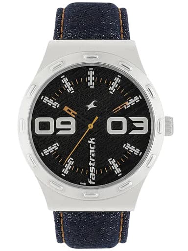 Fastrack Black Dial Blue Denim Strap Watch