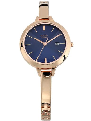 Titan Raga Viva Blue Dial Metal Strap Watch For Women Nm2578Wm02