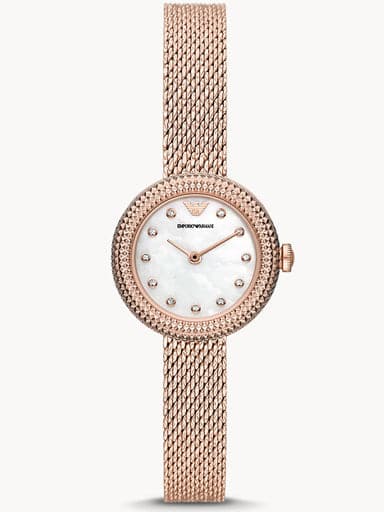 Emporio Armani Two-Hand Rose Gold-Tone Stainless Steel Mesh Watch Ar11416