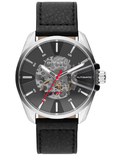 Diesel Ms9 Automatic Three-Hand Black Leather Watch Dz1966