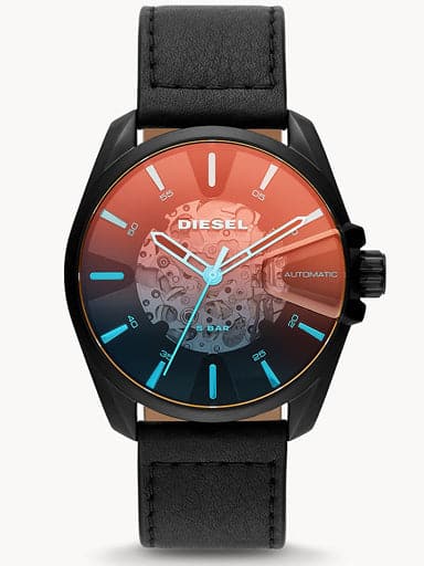 Diesel Ms9 Automatic Three-Hand Black Leather Watch Dz1967