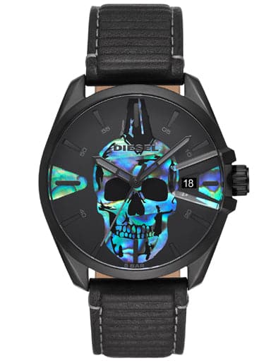 Diesel Ms9 Three-Hand Date Black Leather Watch Dz1973I