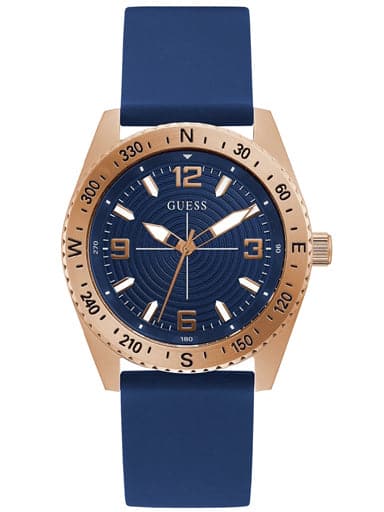 Guess Rose Gold Tone Case Blue Silicone Watch Gw0361G1