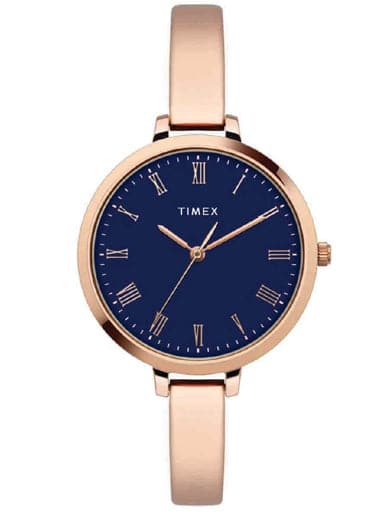 Timex Minimalist Blue Dial Watch With Rose Gold Bracelet Twel12816