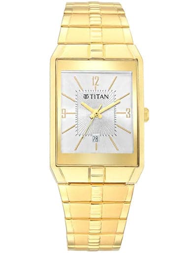 Titan White Dial Metal Strap Watch 9151Ym06