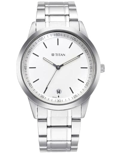 Titan Workwear Watch With White Dial & Metal Strap Np1806Sm03