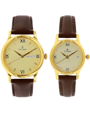 Titan Bandhan Champagne Dial Brown Leather Strap Watches NP15802490YL05