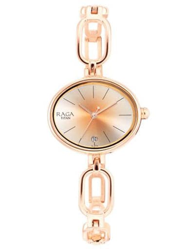 Titan Raga Viva Silver Dial Rose Gold Brass Strap Watch Np2667Wm01