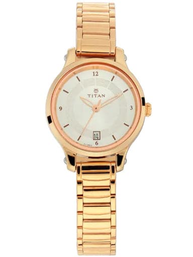 Titan Silver Dial Analog Rose Gold Strap Women'S Watch Np2602Wm01