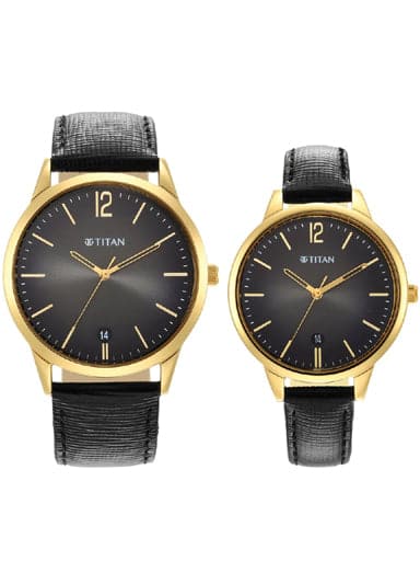 TITAN Titan Bandhan Anthracite Dial Black Leather Strap Watch 18062617YL01