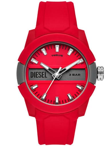 Diesel Double Up Three-Hand Red Silicone Watch Dz1980