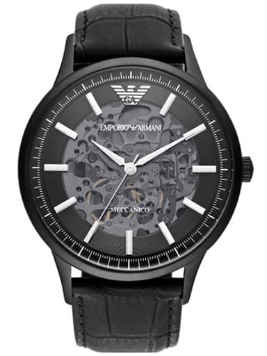 Emporio Armani Automatic Black Leather Watch Ar60042