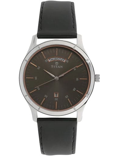 Titan Workwear Watch With Anthracite Dial & Leather Strap Np1767Sl02