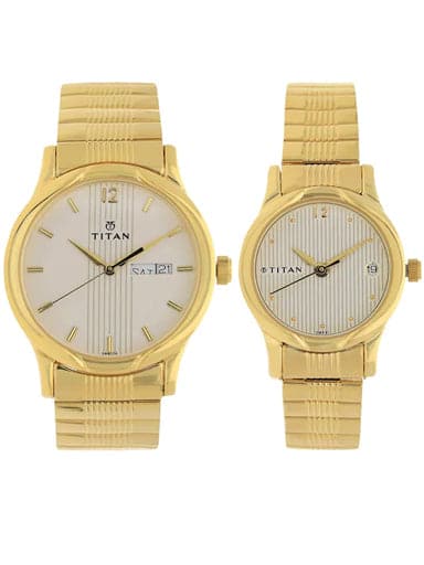 Titan Bandhan White Dial Golden Metal Strap Watches NP15802490YM04