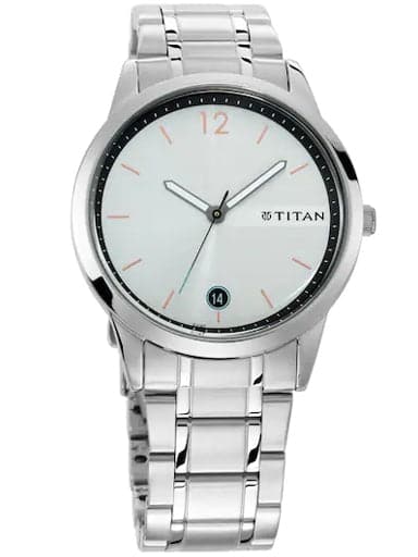 Titan Work Wear White Dial Stainless Steel Strap Men'S Watch Np1806Sm01