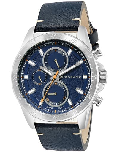 Giordano Men Navy Blue Leather Analogue Watch 1942-01
