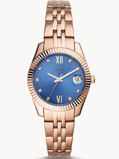 Fossil Scarlette Mini Three-Hand Date Rose Gold-Tone Stainless Steel Watch Es4901I
