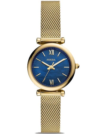 Fossil Carlie Mini Three-Hand Gold-Tone Stainless Steel Mesh Watch Es5020I