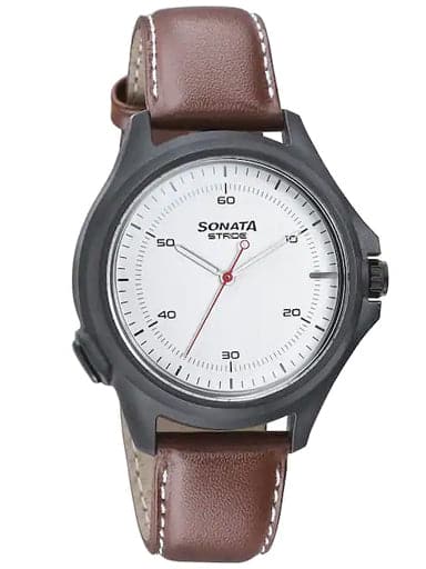 Sonata Stride - Hybrid Smartwatch With White Dial & Tan Leather Strap 7130Pl01