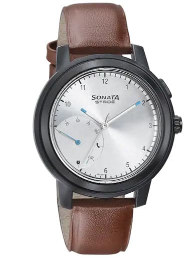 Sonata Stride Pro - Hybrid Smartwatch With Silver Dial & Tan Leather Strap 7132Pl02