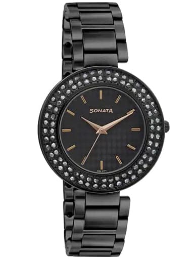 Sonata Blush It Up With Black Dial Stainless Steel Watch 87033Nm02