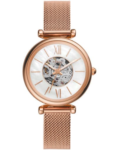 Fossil Carlie Mini Automatic Rose Gold-Tone Stainless Steel Mesh Watch Me3188