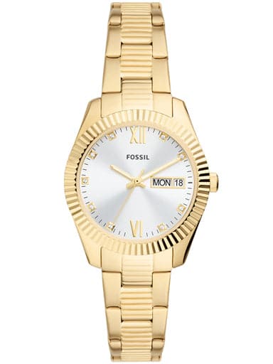 Fossil Scarlette Three-Hand Day-Date Gold-Tone Stainless Steel Watch Es5199I