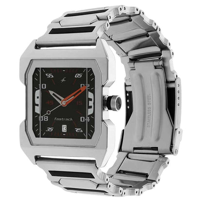 NR1474SM02 BLACK DIAL SILVER STAINLESS STEEL STRAP WATCH