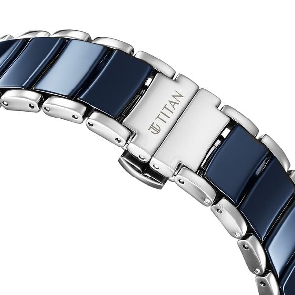 Titan Edge Fusion Quartz Analog Blue Dial Blue Steel & Ceramic Strap Watch for Men
