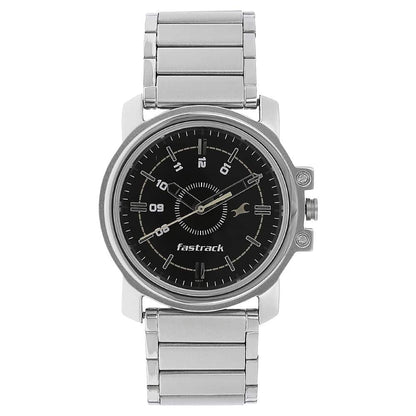 NR3039SM02 BLACK DIAL SILVER STAINLESS STEEL STRAP WATCH