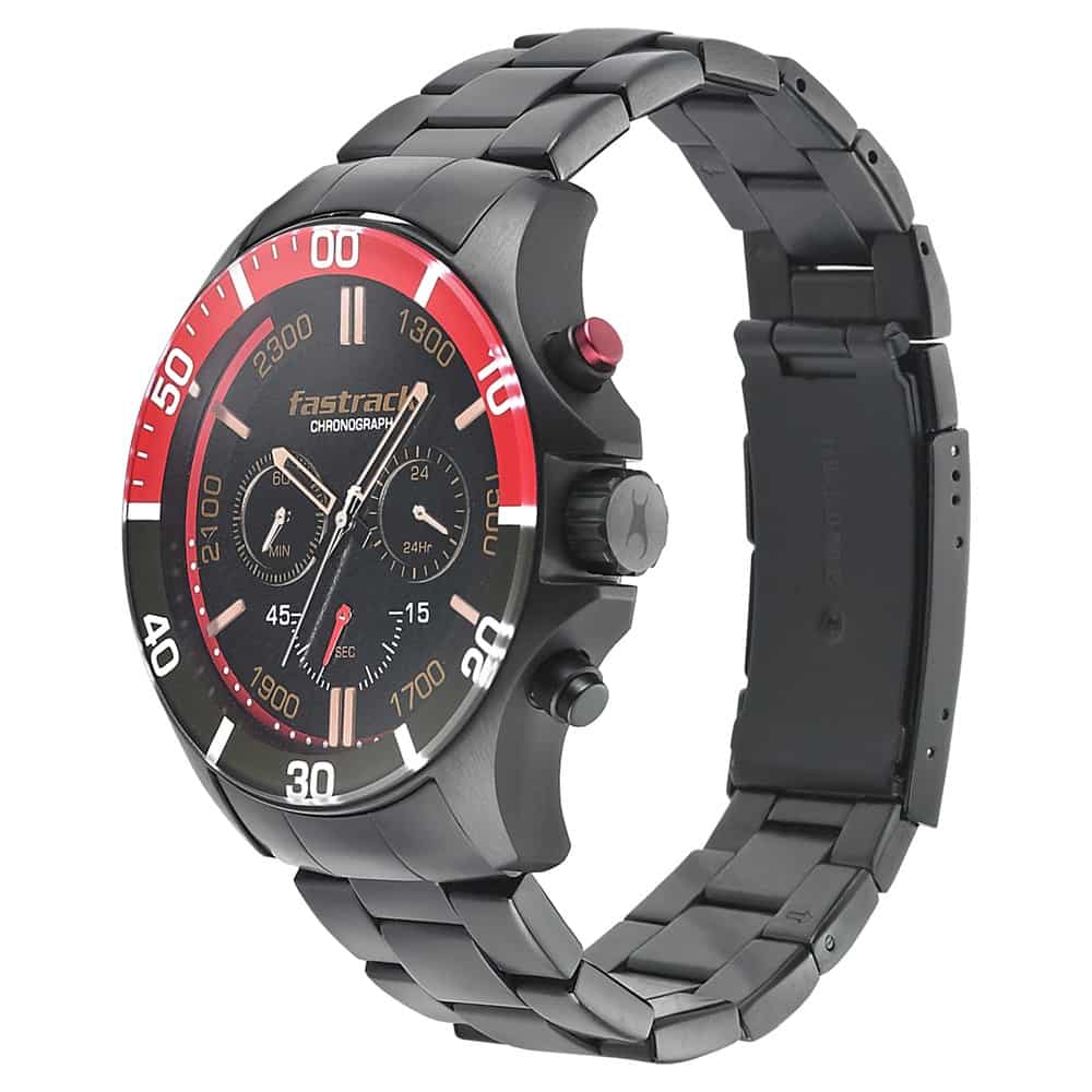 NR3072NM01 BLACK DIAL STAINLESS STEEL STRAP WATCH