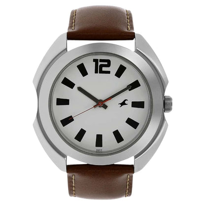 NR3117SL01 WHITE DIAL BROWN LEATHER STRAP WATCH