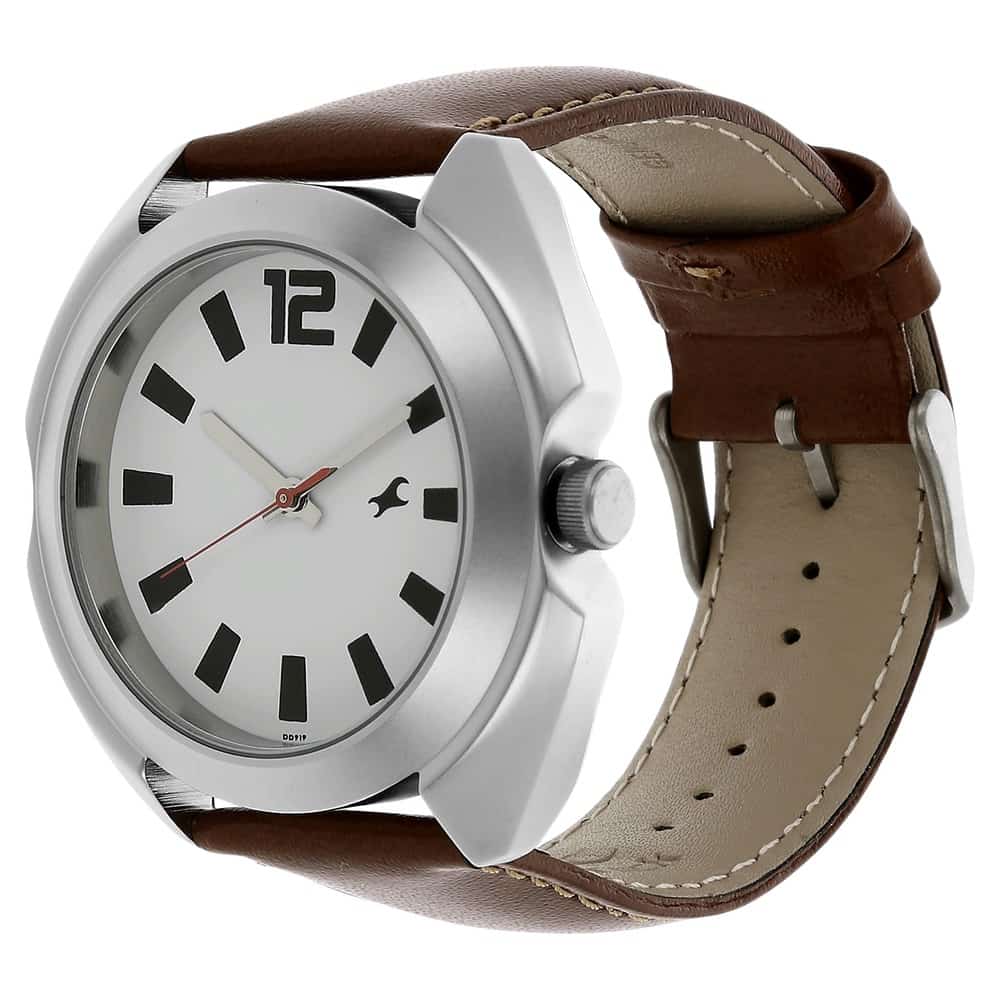 NR3117SL01 WHITE DIAL BROWN LEATHER STRAP WATCH