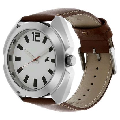 NR3117SL01 WHITE DIAL BROWN LEATHER STRAP WATCH