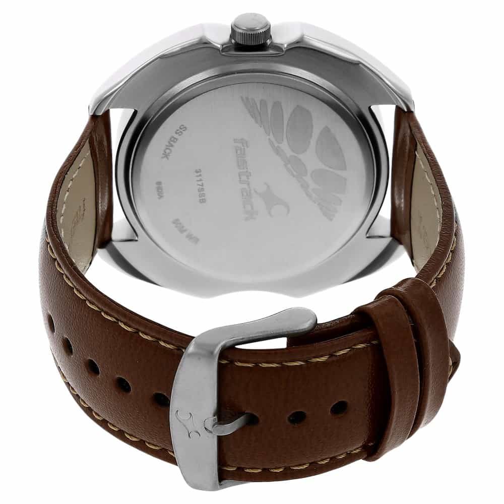 NR3117SL01 WHITE DIAL BROWN LEATHER STRAP WATCH