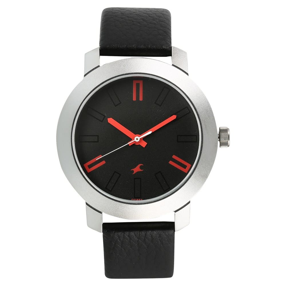 NR3120SL02 BLACK DIAL BLACK LEATHER STRAP WATCH