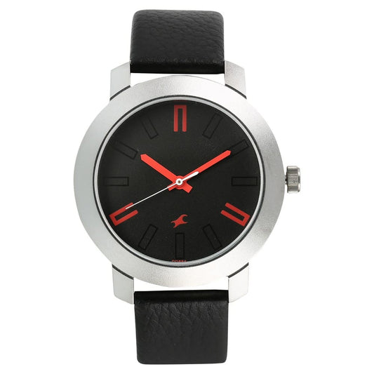 NR3120SL02 BLACK DIAL BLACK LEATHER STRAP WATCH