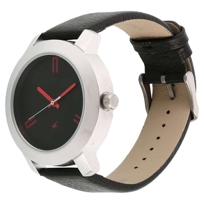 NR3120SL02 BLACK DIAL BLACK LEATHER STRAP WATCH