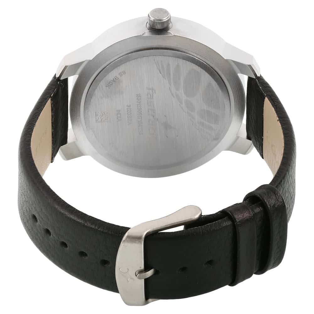 NR3120SL02 BLACK DIAL BLACK LEATHER STRAP WATCH