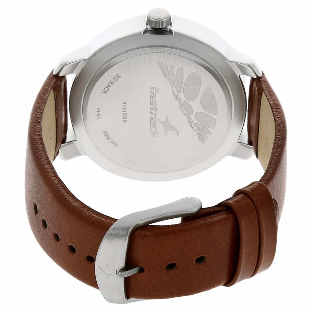 NR3121SL01 BLACK DIAL BROWN LEATHER STRAP WATCH