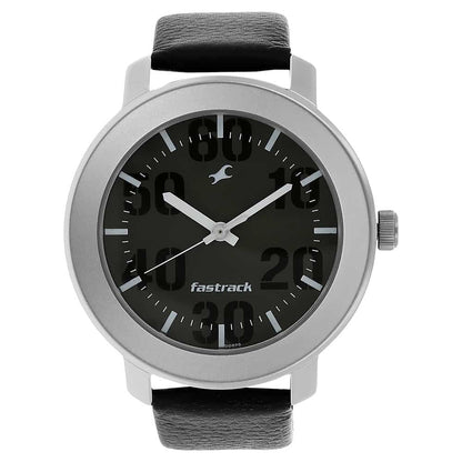 NR3121SL02 GREY DIAL BLACK LEATHER STRAP WATCH