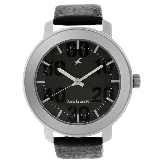 NR3121SL02 GREY DIAL BLACK LEATHER STRAP WATCH
