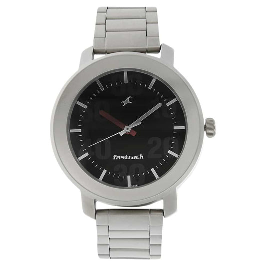 NR3121SM02 BLACK DIAL SILVER STAINLESS STEEL STRAP WATCH