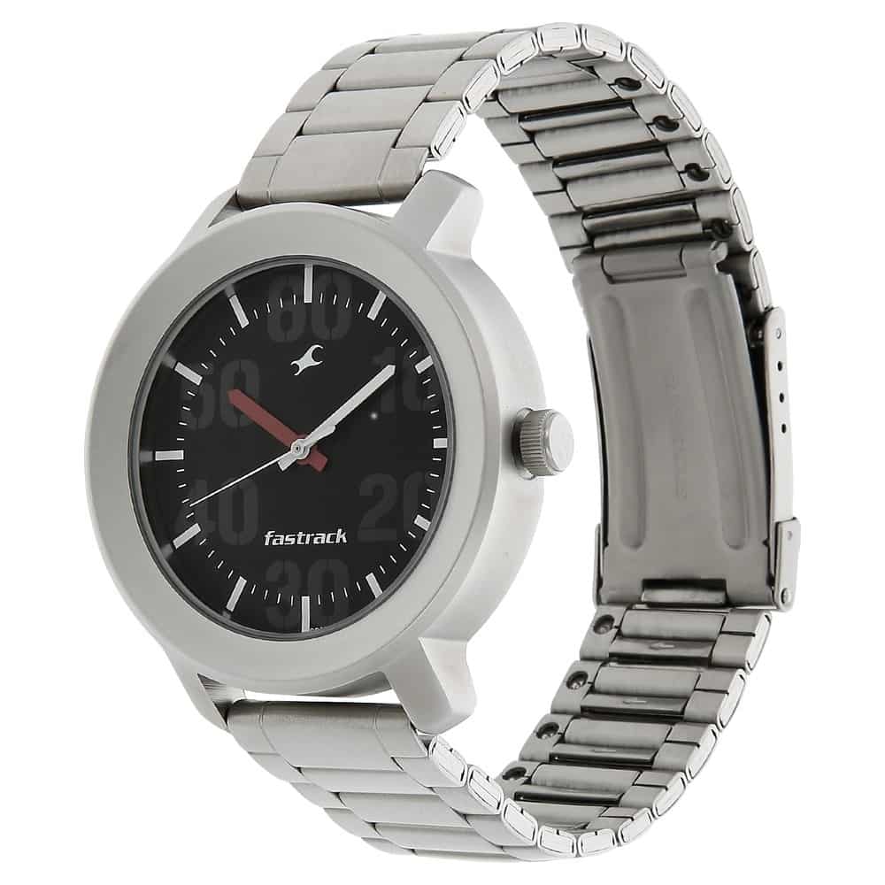 NR3121SM02 BLACK DIAL SILVER STAINLESS STEEL STRAP WATCH