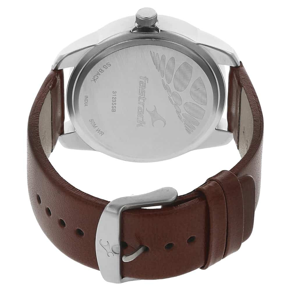 NR3123SL02 SILVER DIAL BROWN LEATHER STRAP WATCH