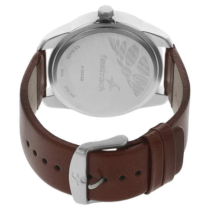 NR3123SL02 SILVER DIAL BROWN LEATHER STRAP WATCH