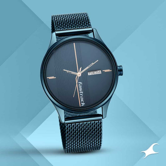NR3247QM01 STYLE UP BLUE DIAL STAINLESS STEEL STRAP WATCH