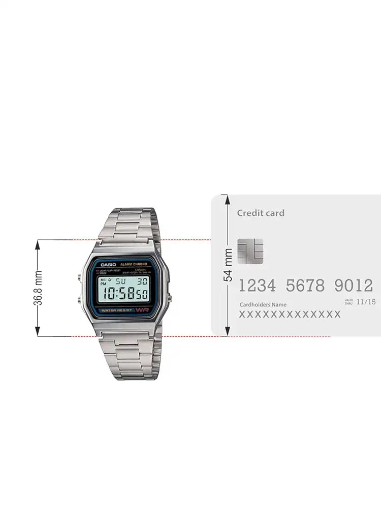 Casio Vintage A-158WA-1Q Digital Grey Dial Unisex Watch Silver Metal Strap 