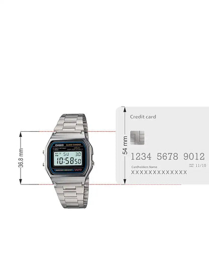 Casio Vintage A-158WA-1Q Digital Grey Dial Unisex Watch Silver Metal Strap 