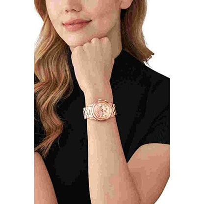 Michael Kors Runway 38 Mm Rose Gold Dial Stainless Steel Chronograph Watch For Women - Mk7324I